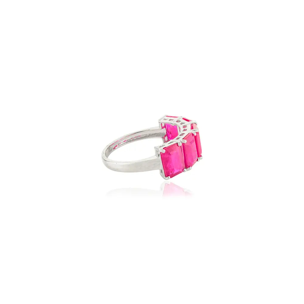 Genuine Octagon Cut Ruby Half Band Ring 14K White Gold Women Wedding Party Wear Jewelry