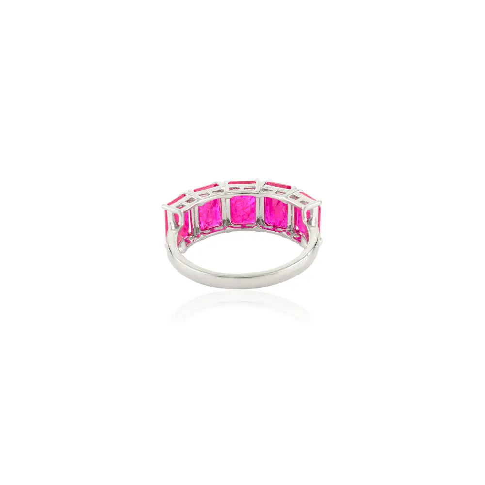 Genuine Octagon Cut Ruby Half Band Ring 14K White Gold Women Wedding Party Wear Jewelry