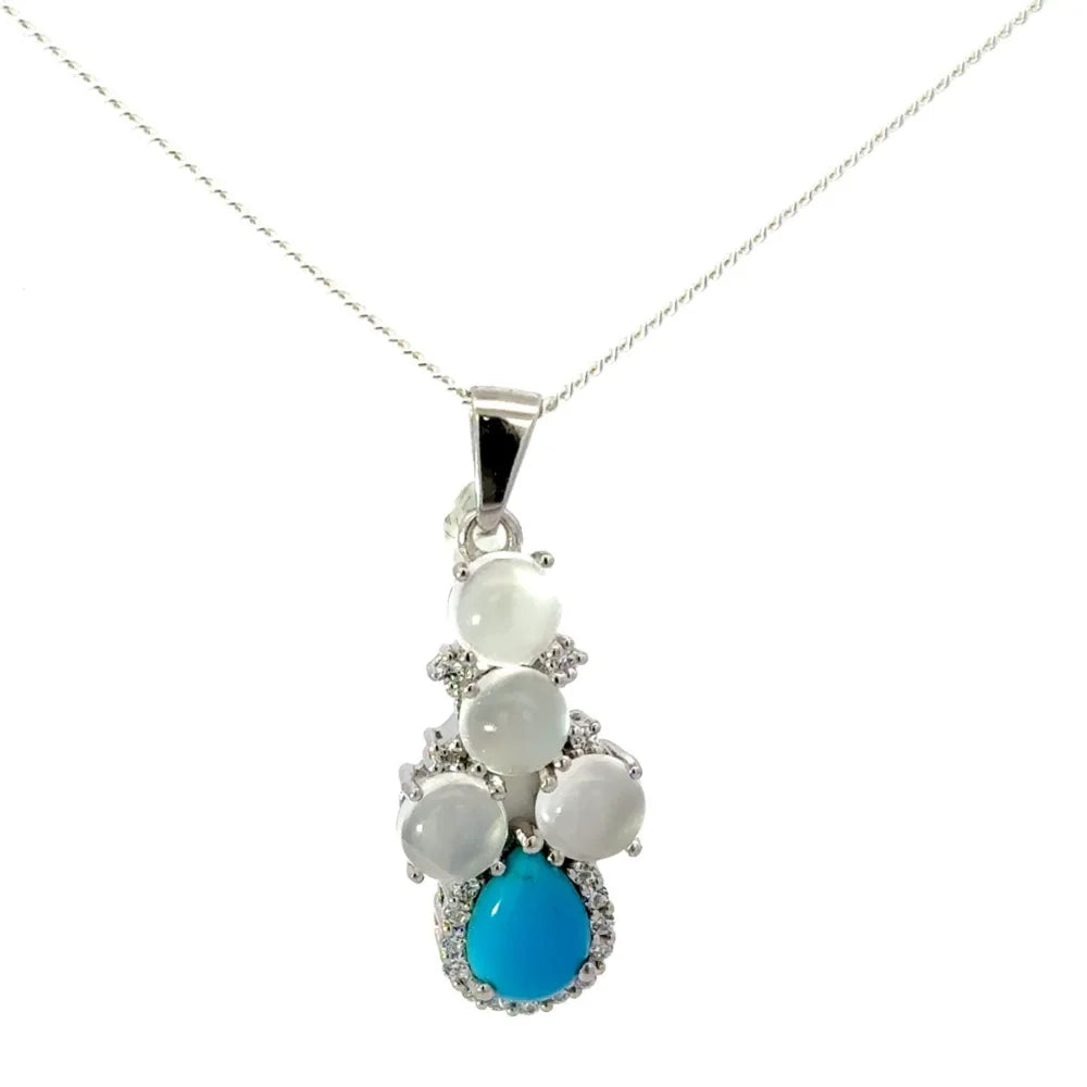 High Grade Jewelry Natural Moon Stone Turquoise & American Diamond Statement Pendant