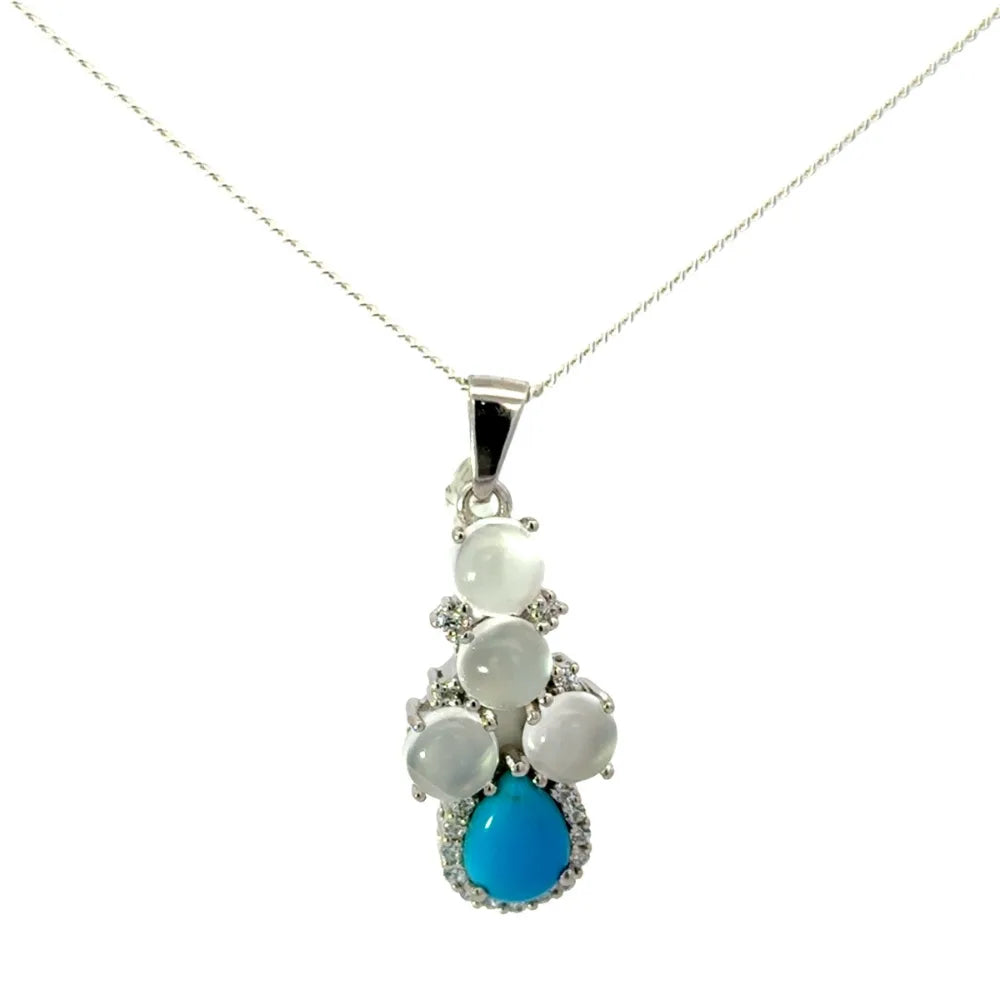 High Grade Jewelry Natural Moon Stone Turquoise & American Diamond Statement Pendant