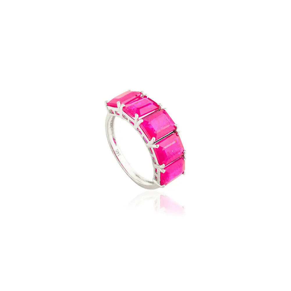 Genuine Octagon Cut Ruby Half Band Ring 14K White Gold Women Wedding Party Wear Jewelry