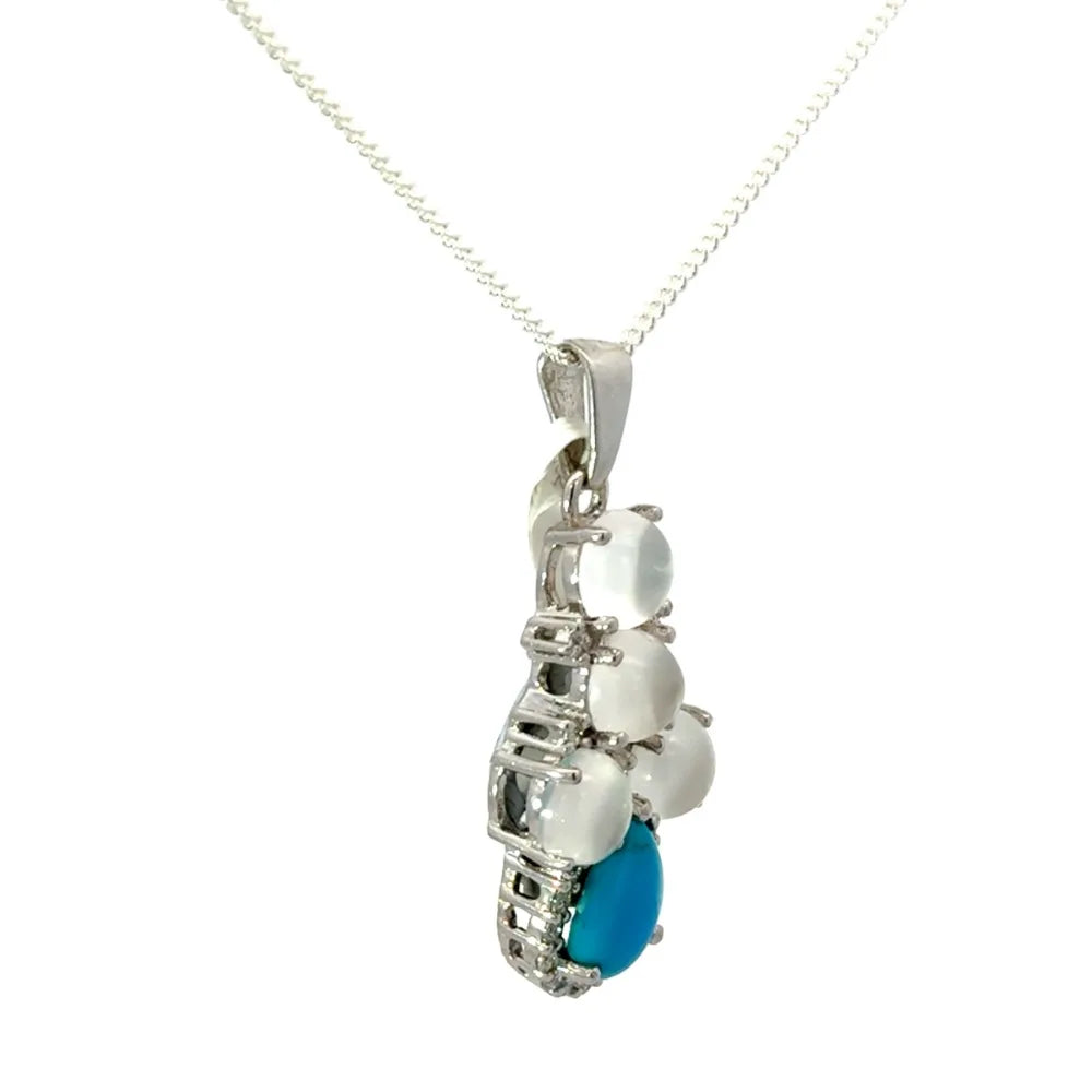 High Grade Jewelry Natural Moon Stone Turquoise & American Diamond Statement Pendant