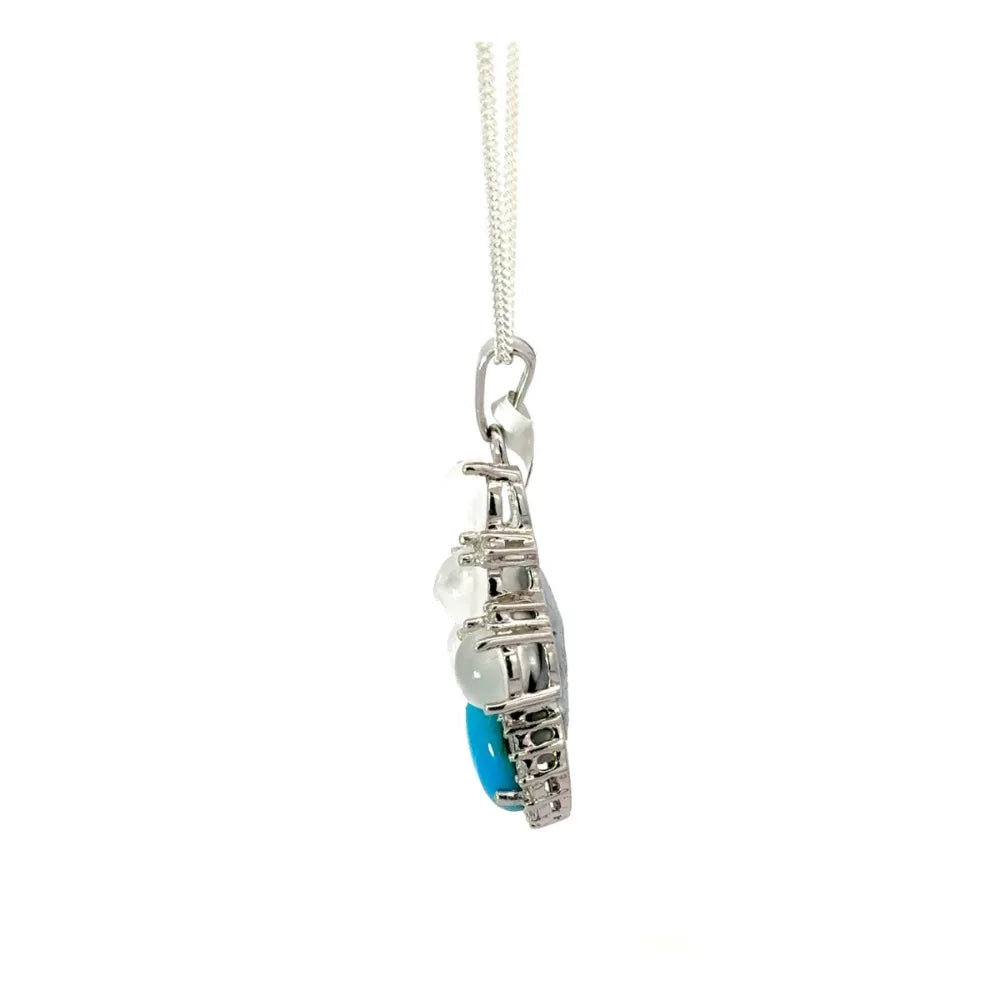 High Grade Jewelry Natural Moon Stone Turquoise & American Diamond Statement Pendant