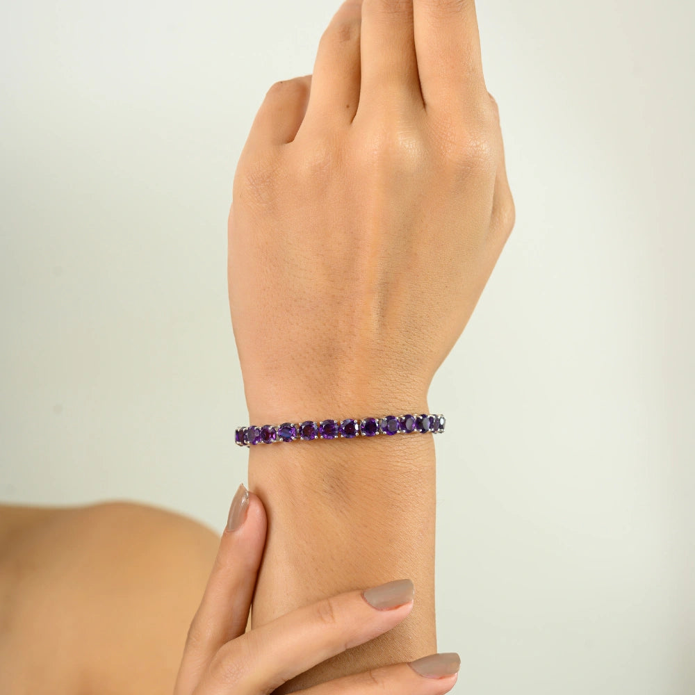 Most Beautiful 100% Natural Purple Amethyst Statement Bracelet With Prong Setting Explore Best Price