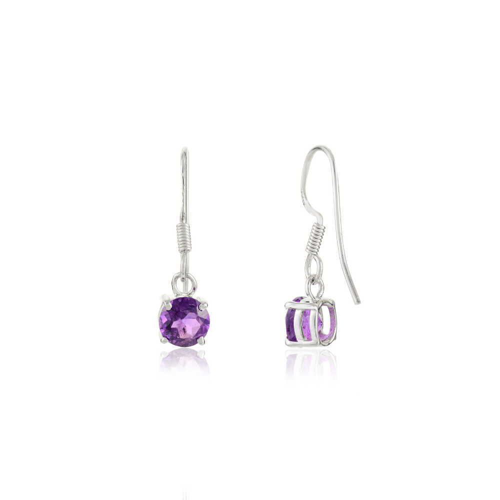 100% Authentic Natural Purple Amethyst Drop Earrings Solid 925 Sterling Silver