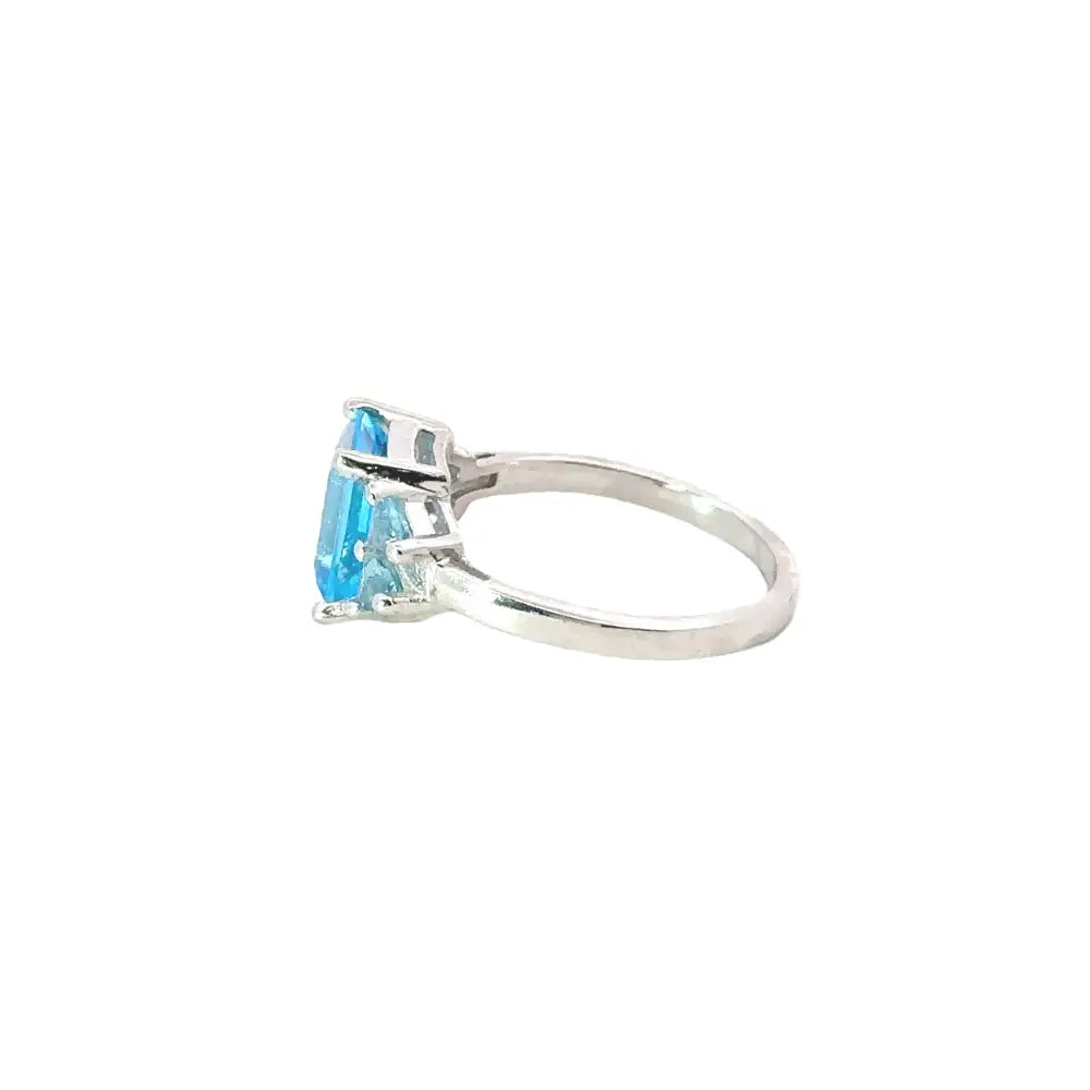 Popular Design Real Blue Topaz 925 Sterling Silver Promise Ring Prong Setting December Birthstone