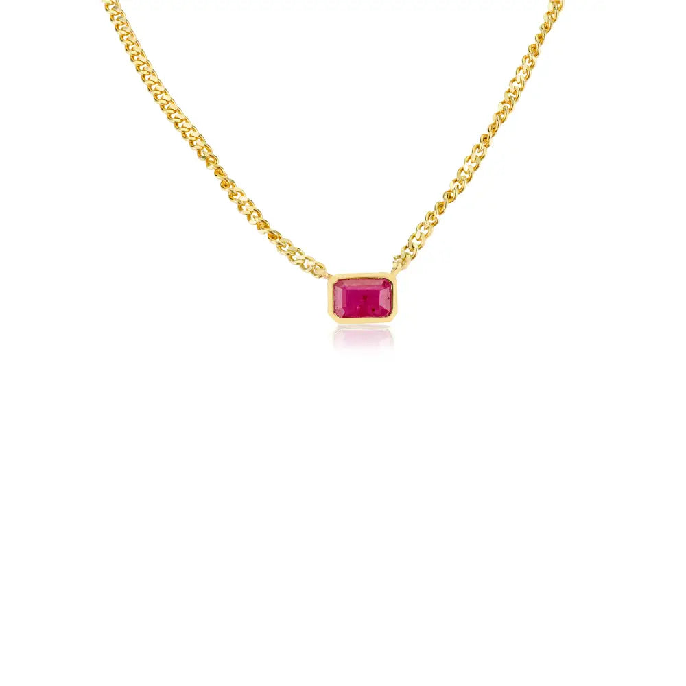 New Trendy Octagon Cut Ruby Single Stone Curb Link Chain Pendant Necklace 14K Gold
