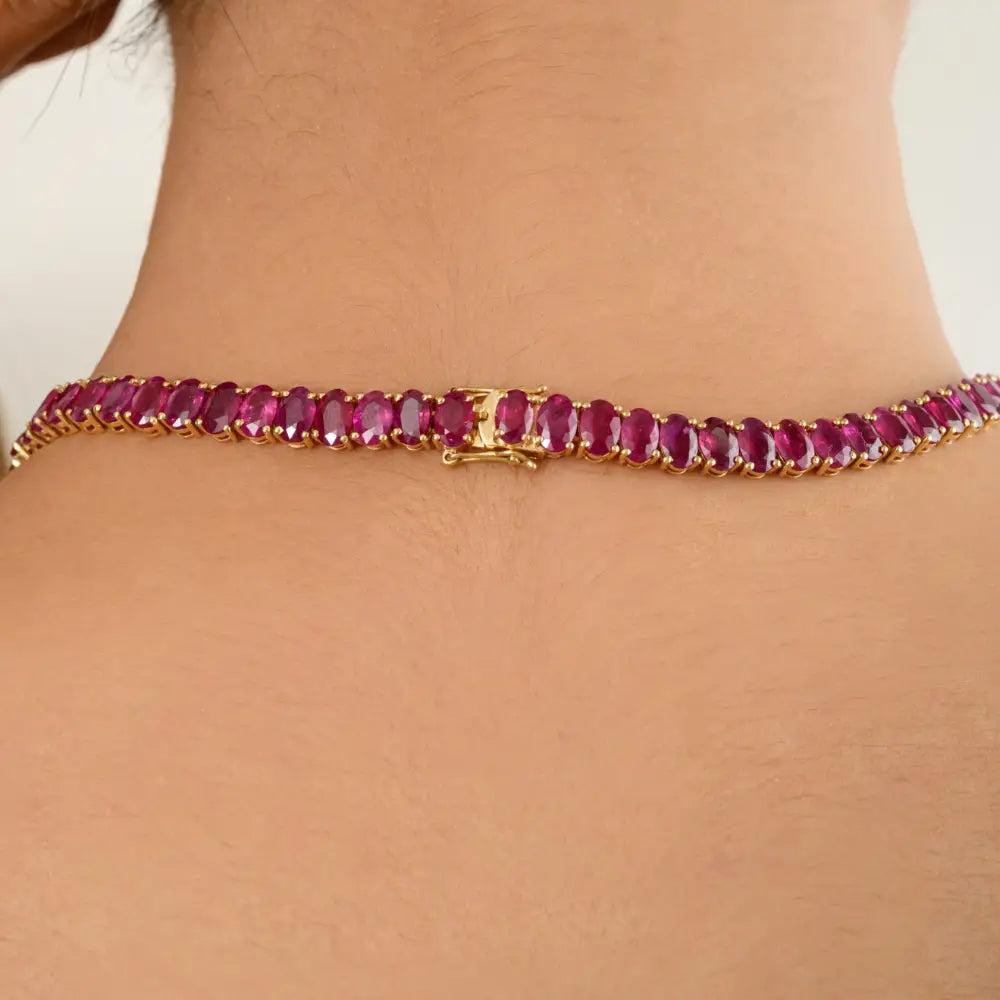 Birthstone Jewelry Oval Cut Ruby July Birthstone Real Yellow Gold Tennis Necklace