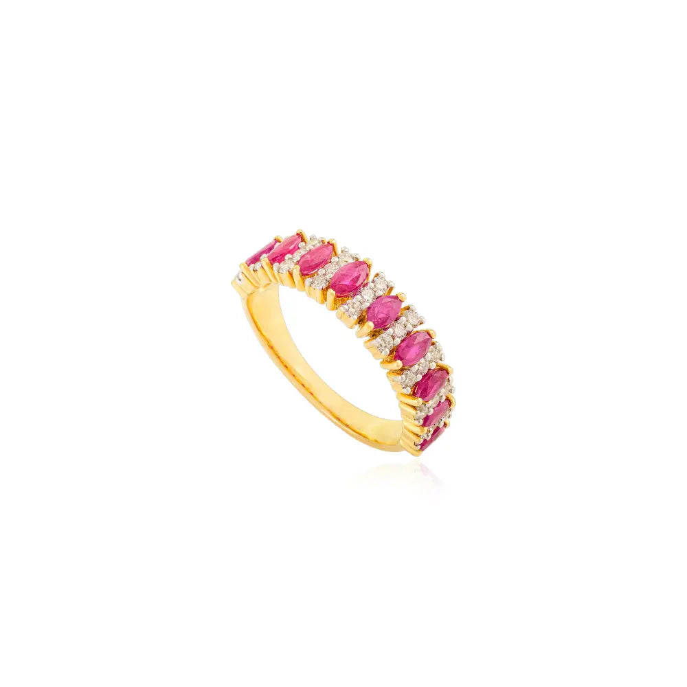 100% Genuine Ruby & Diamond Half Eternity Band Rind For Women 14K Yellow Gold