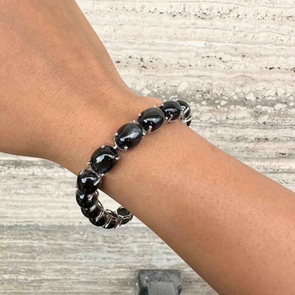 Explore 100% Natural Oval Cut Black Star Tennis Bracelet For Unisex New Trendy Products