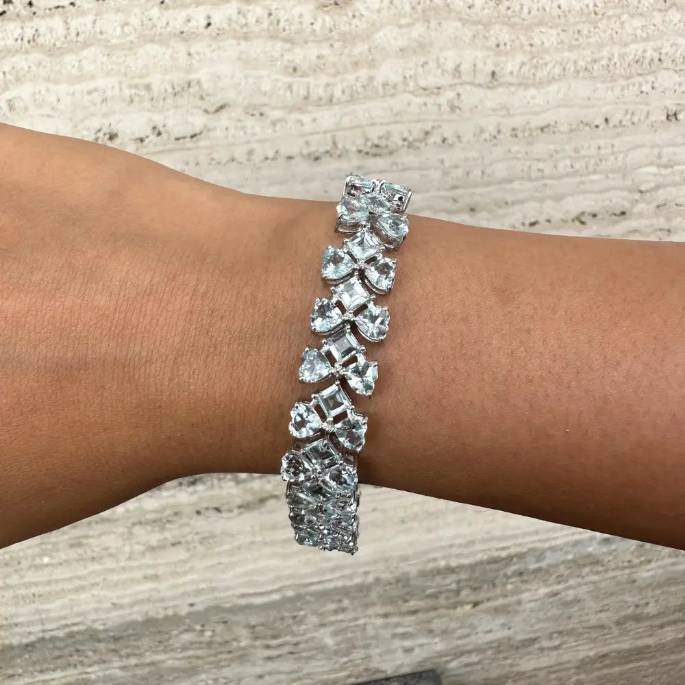 March Birthstone Heart & Square Shape Aquamarine Statement Tennis Bracelet For Wedding