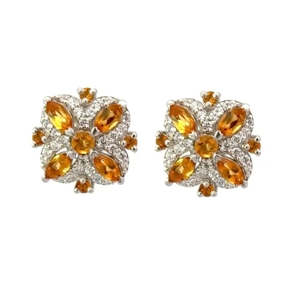 Superior Quality Natural Citrine & American Diamond Wedding Stud Earrings Exclusive Jewelry