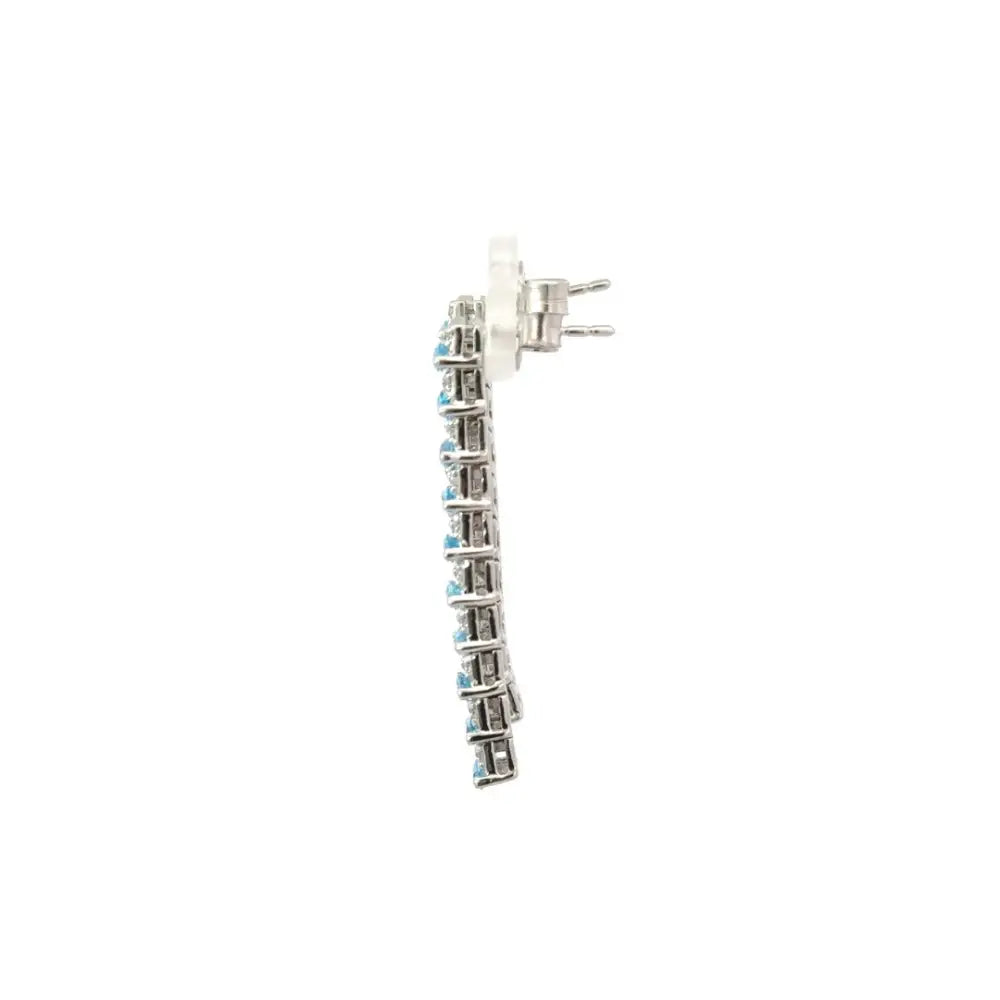 Exclusive Jewelry Blue Topaz & American Diamond Staright Dangle Earrings For Women Valentine's Day Gift