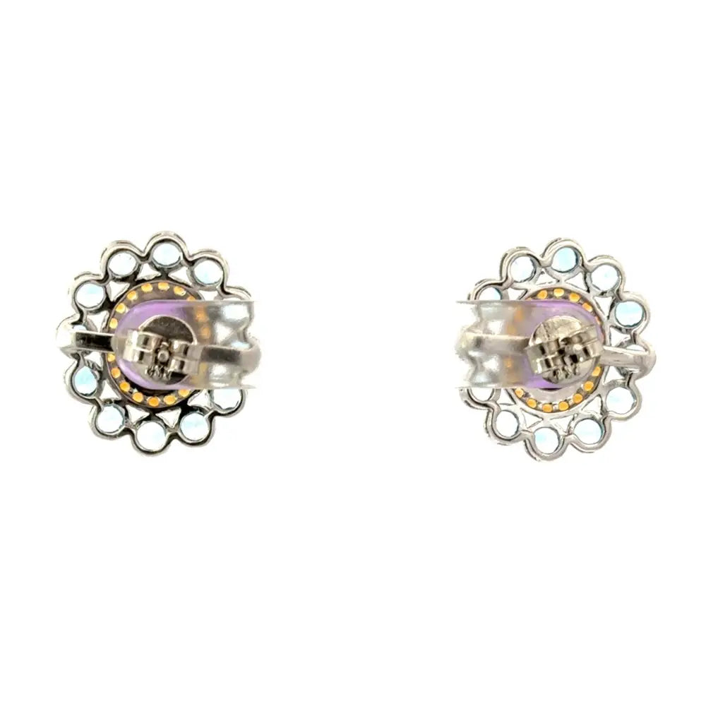 Handmade Multi Gemstone Round Statement Stud Earrings For Weddings Rhodium Plated Jewelry