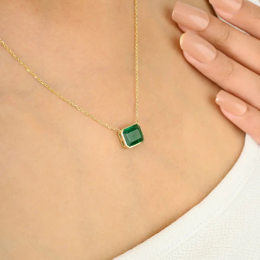 Natural Gemstone Jewelry Octagon Cut Emerald Single Stone Chain Necklace For Women