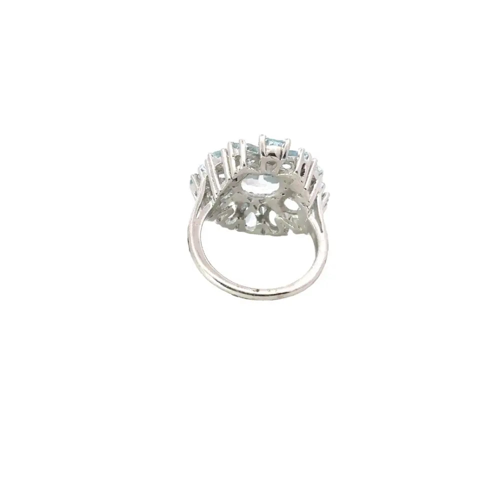 March Birthstone Real Aquamarine Cocktail Ring For Wedding Accessories Set In Prong Setting