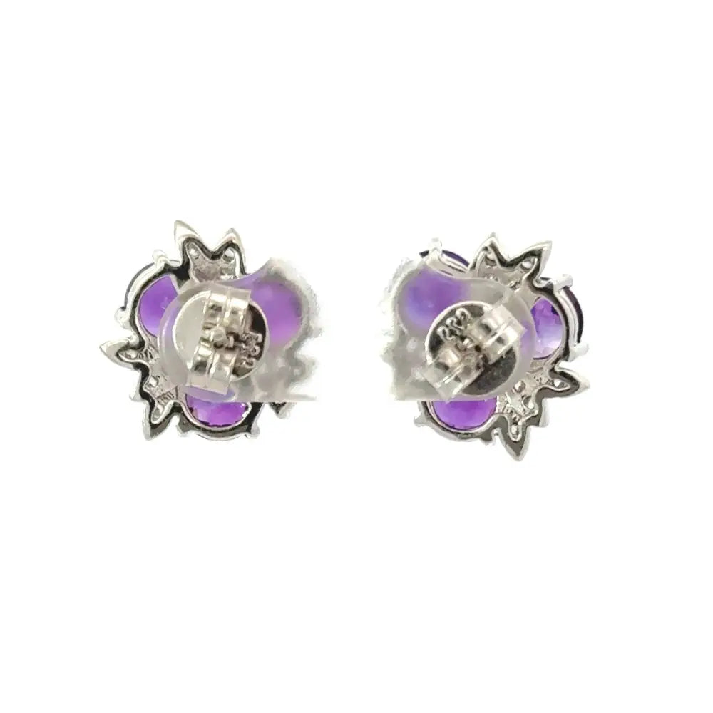 Febuary Birthstone Real Amethyst & American Diamond Minimal Stud Earrings For Daily Wear