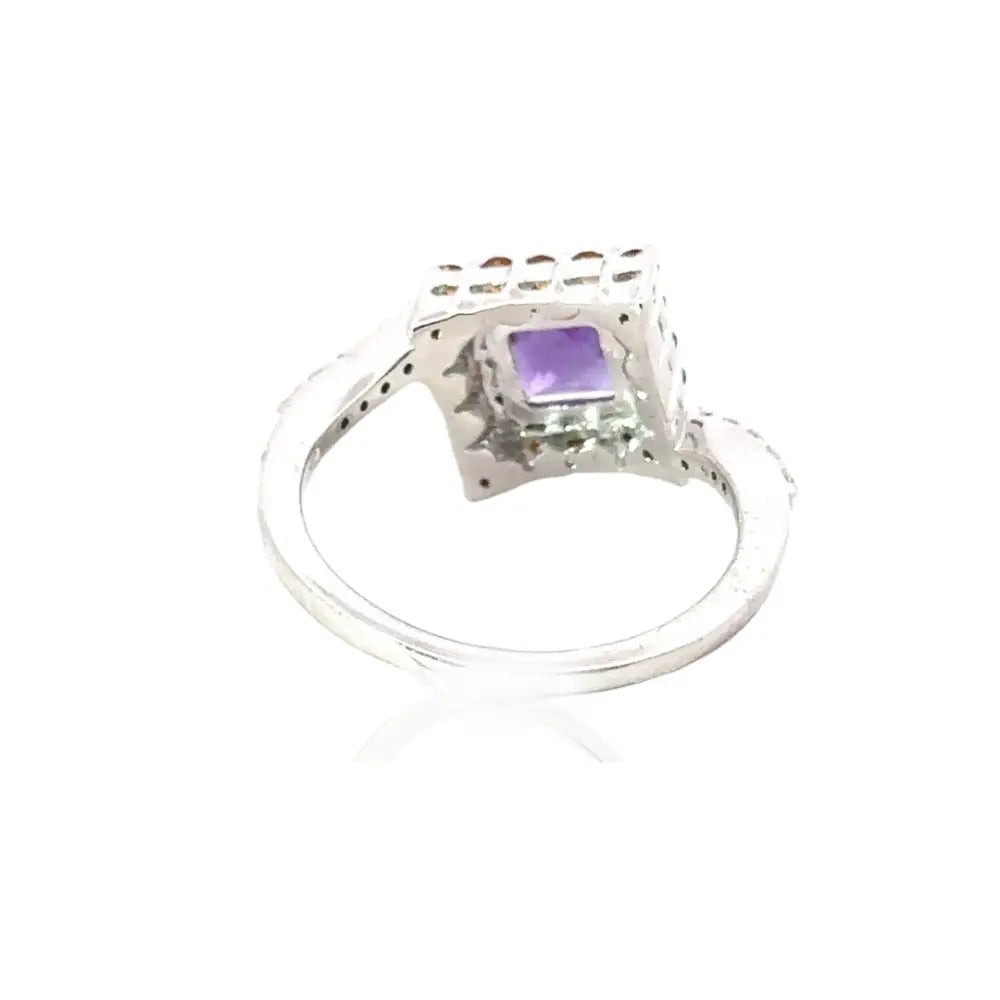 Pure 925 Sterling Silver Amethyst Citrine & American Diamond Square Shape Cluster Ring