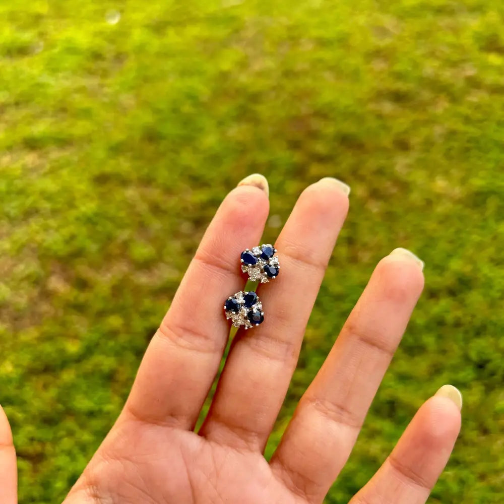 925 Sterling Silver Jewelry Wholesale Sapphire & American Diamond Minimal Stud Earrings