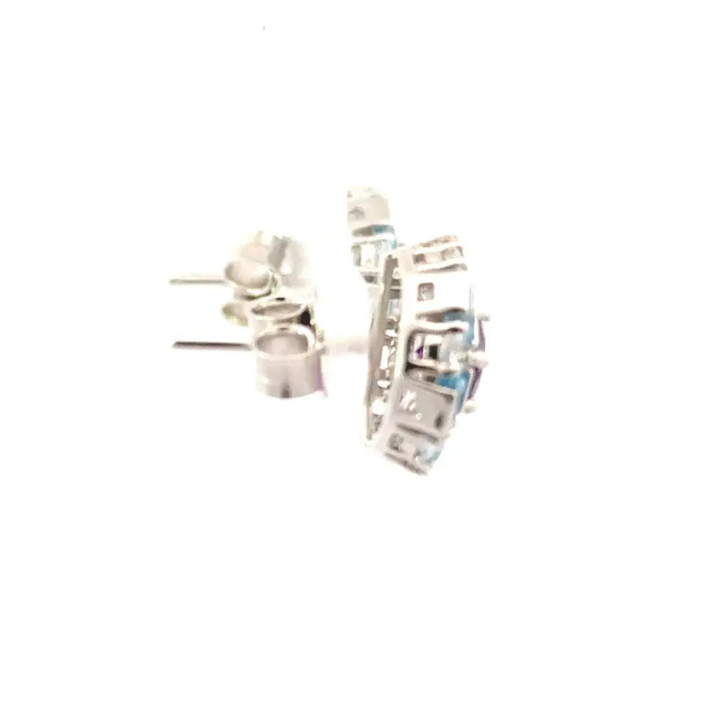 Amethyst Blue Topaz & American Diamond Solid 925 Silver Round Stud Earrings Factory Price