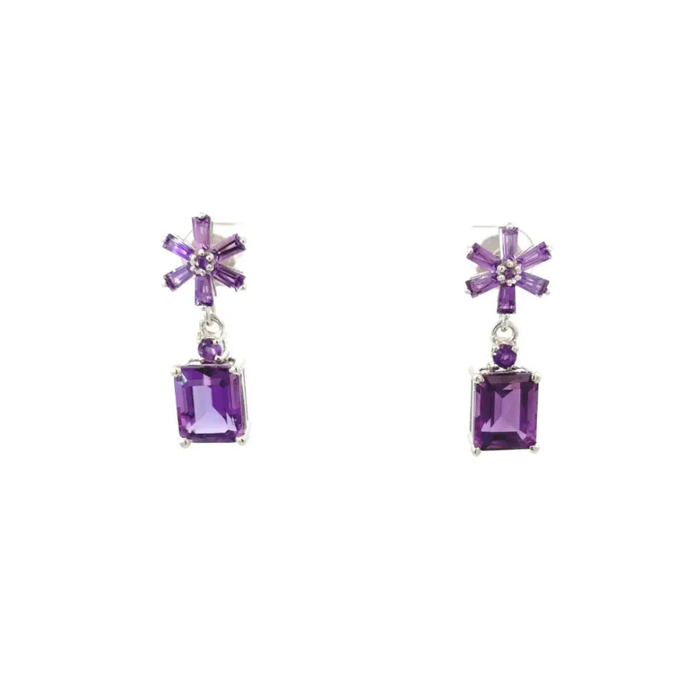 Febuary Birthstone 100% Authentic Amethyst Dangle Earrings For Women Valentine's Day Gift