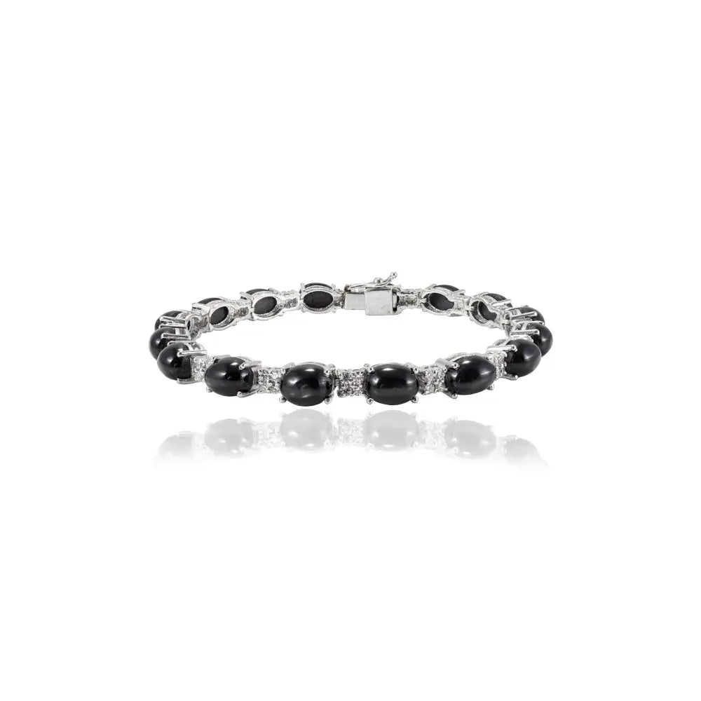 Oval Cut Black Star & Round American Diamond Stackable Tennis Bracelet Custom Gemstone Jewelry