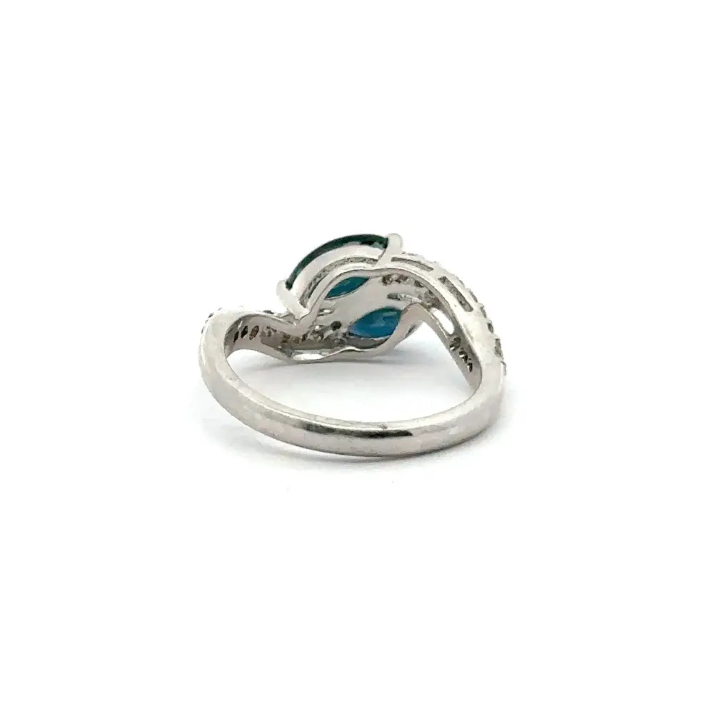 Marquise Shape Blue Sapphire & Round Cut American Diamond Two Stone Ring For Daily Wear