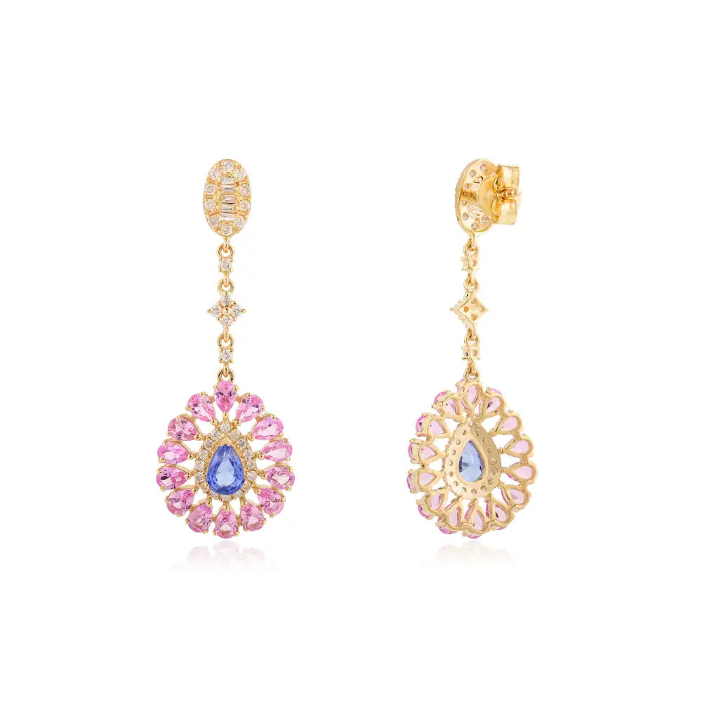 Shop Now K18 Yellow Gold Natural Gemstone Sapphire & Diamond Dangle Earrings For Women
