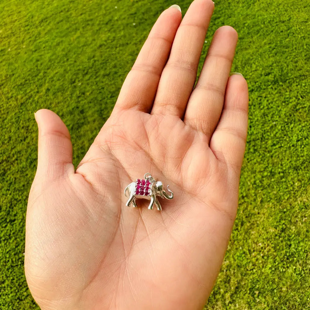 100% Real Round Cut Ruby July Birthstone Elephant Shape Pendant In 925 Sterling Silver For Valentine Day Gift