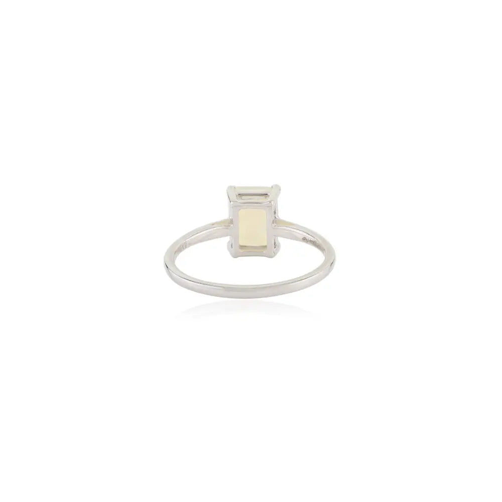 Solid 14K White Gold Octagon Cut Opal Single Stone Ring For Unisex October Birthstone