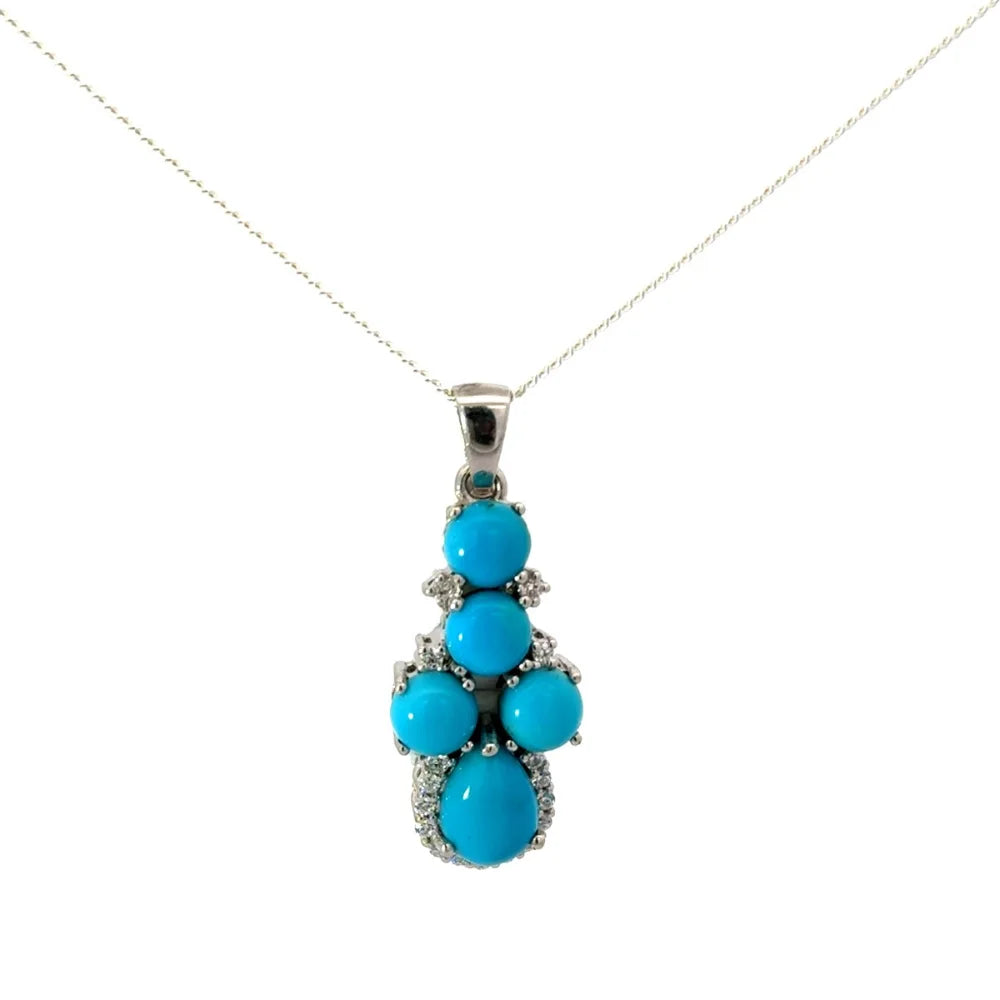 100% Natural Turquoise & American Diamond Statement Pendant Latest Design Birthstone Jewelry