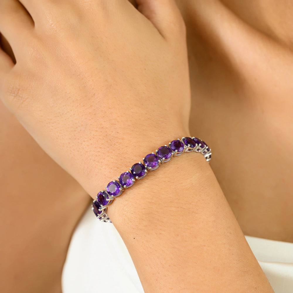 Birthstone Jewelry Genuine Amethyst Tennis Bracelet For Women Box Lock Exporter 925 Sterling Silver
