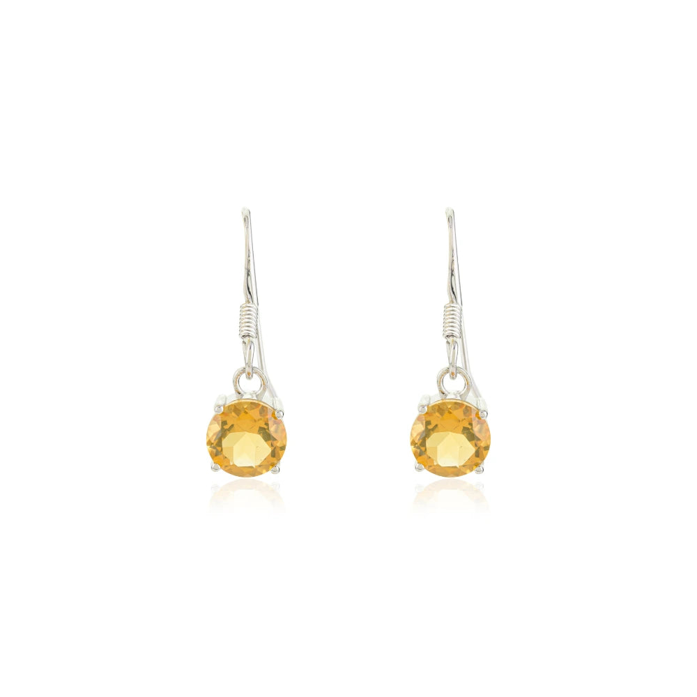 Semi Precious Gemstone Round Cut Handmade Real Citrine Dangle Earrings Prong Setting
