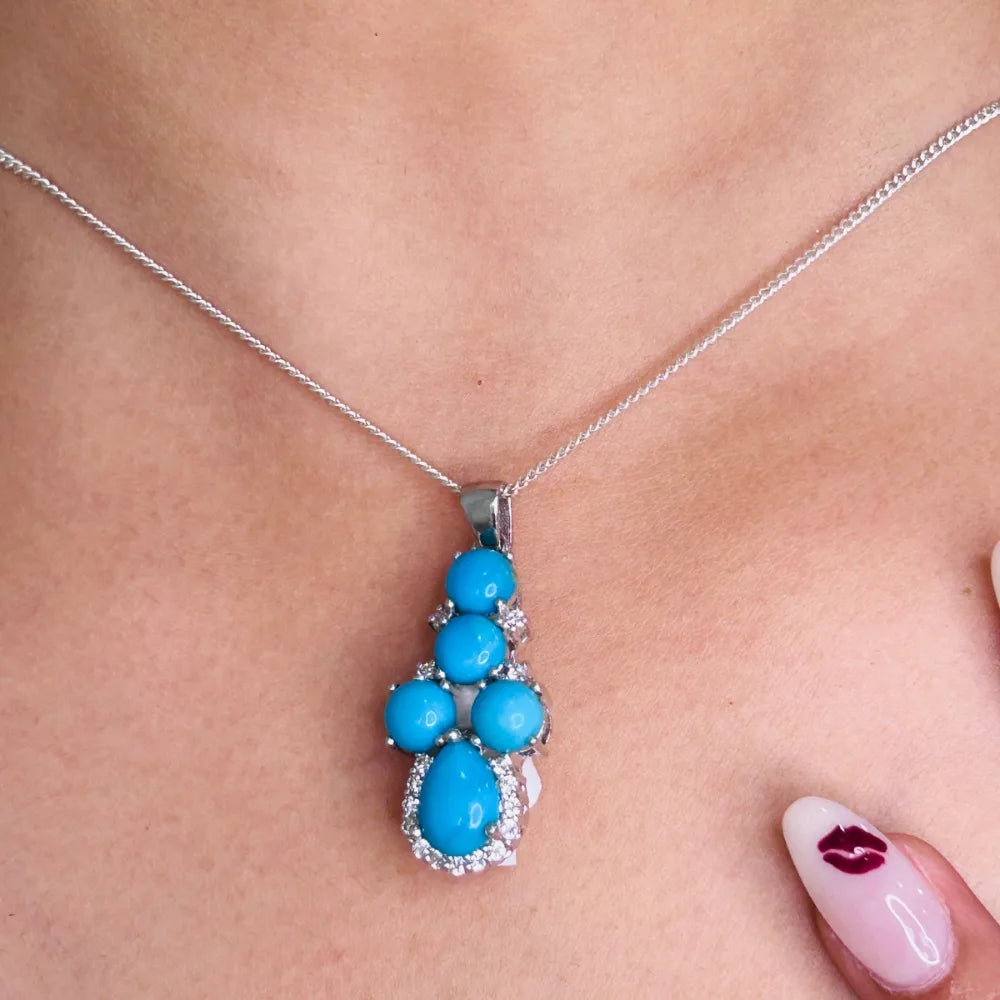 100% Natural Turquoise & American Diamond Statement Pendant Latest Design Birthstone Jewelry