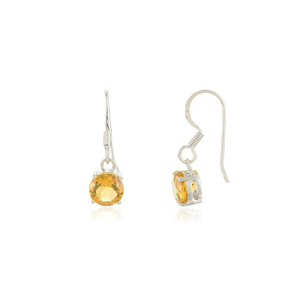 Semi Precious Gemstone Round Cut Handmade Real Citrine Dangle Earrings Prong Setting