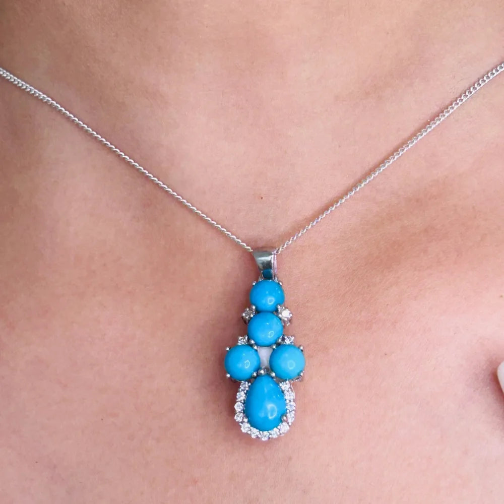 100% Natural Turquoise & American Diamond Statement Pendant Latest Design Birthstone Jewelry