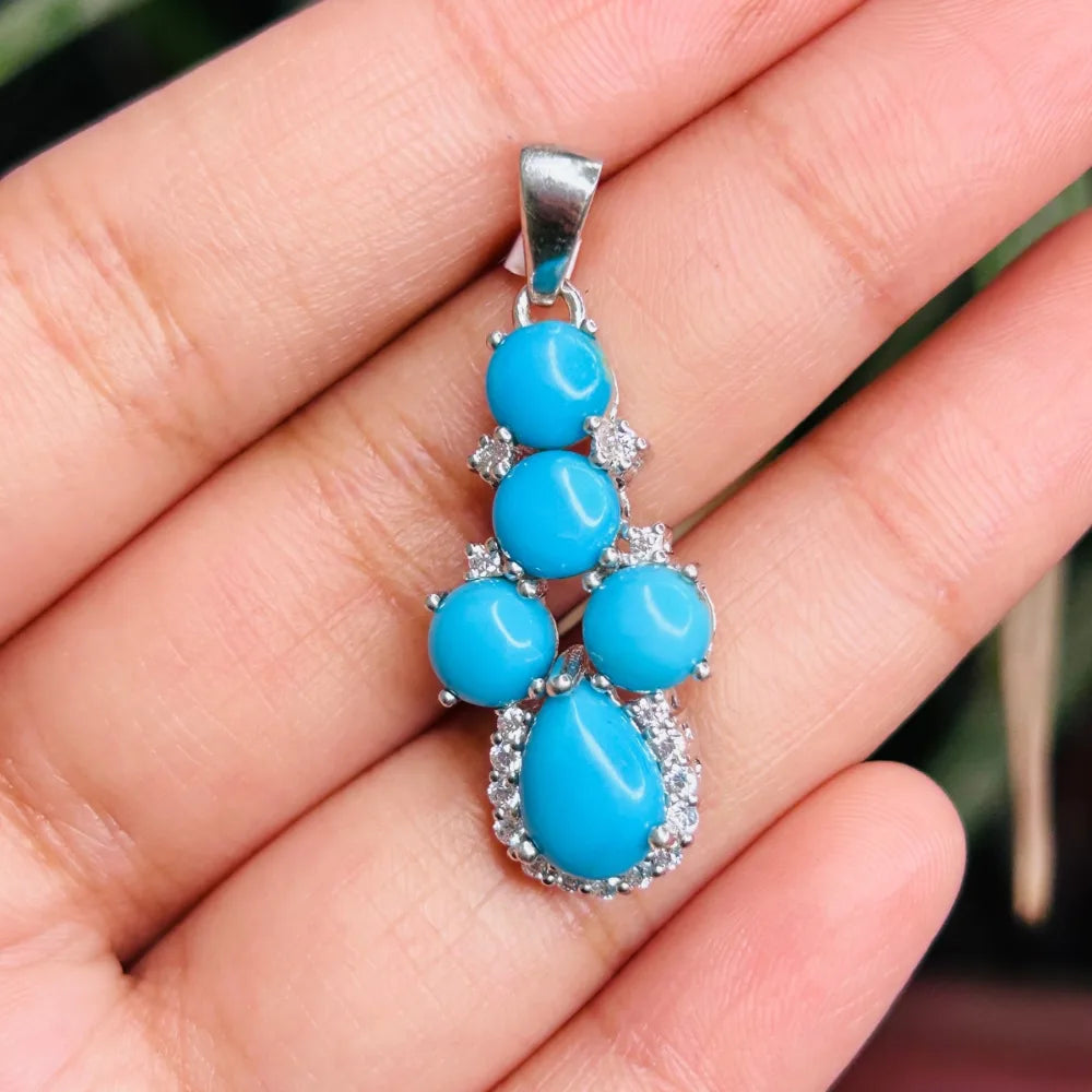100% Natural Turquoise & American Diamond Statement Pendant Latest Design Birthstone Jewelry