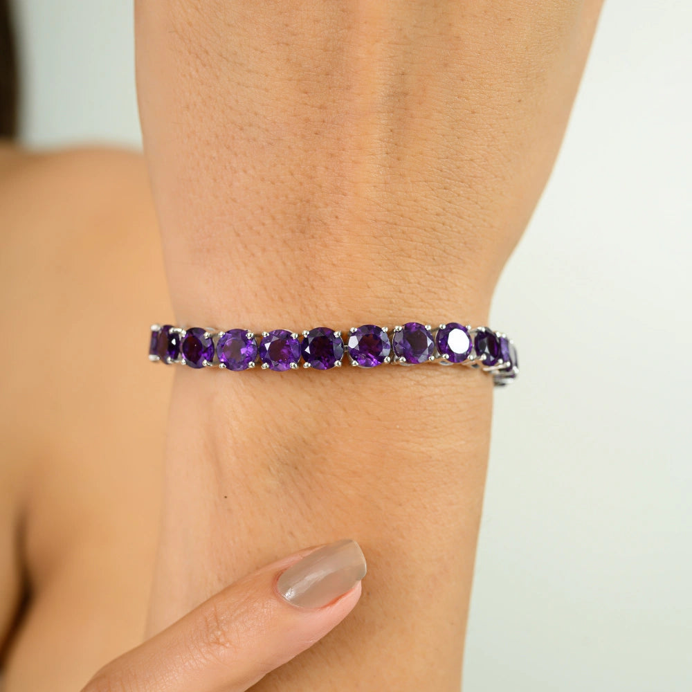 Birthstone Jewelry Genuine Amethyst Tennis Bracelet For Women Box Lock Exporter 925 Sterling Silver