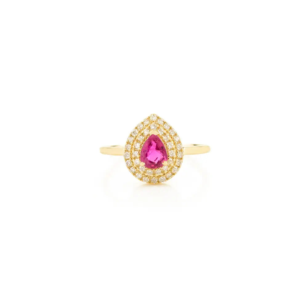 Genuine Ruby & Diamond Double Halo Engagement Ring Anniversary Gift 14K Real Gold