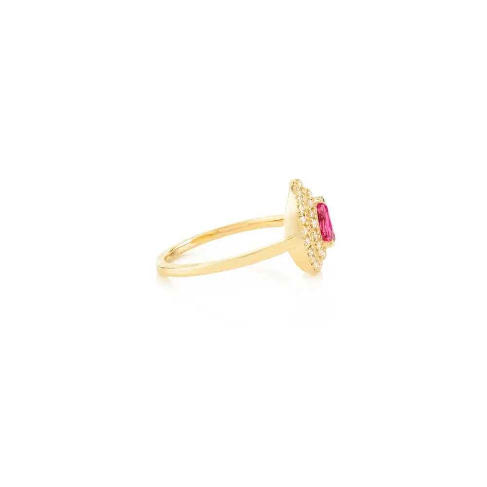 Genuine Ruby & Diamond Double Halo Engagement Ring Anniversary Gift 14K Real Gold