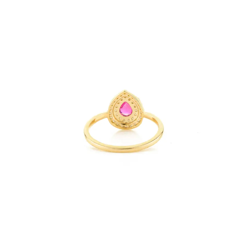 Genuine Ruby & Diamond Double Halo Engagement Ring Anniversary Gift 14K Real Gold