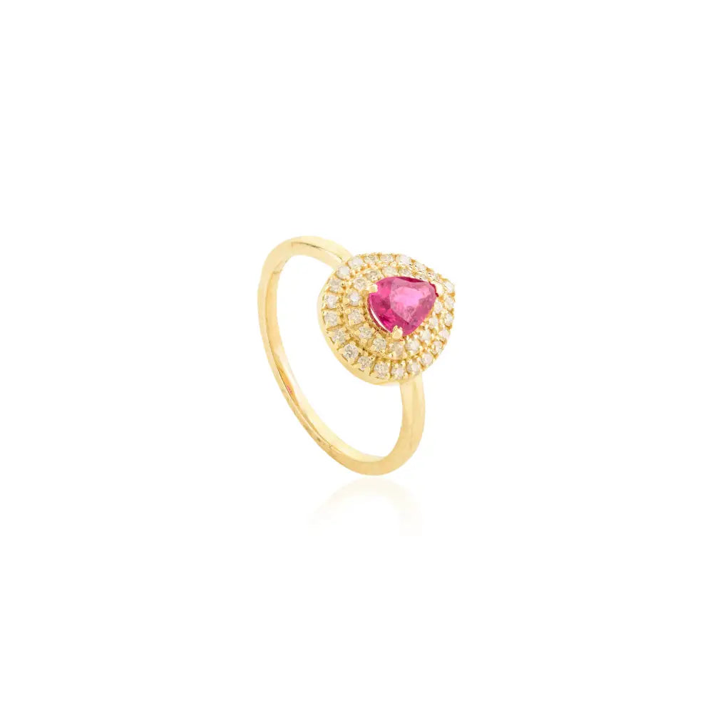Genuine Ruby & Diamond Double Halo Engagement Ring Anniversary Gift 14K Real Gold