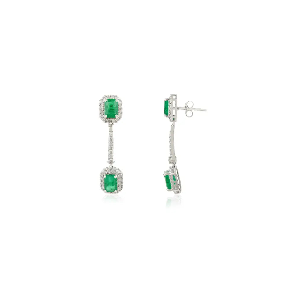 Trending Zambian Emerald & Diamond Dangle Earrings Handmade Jewelry 14K White Gold