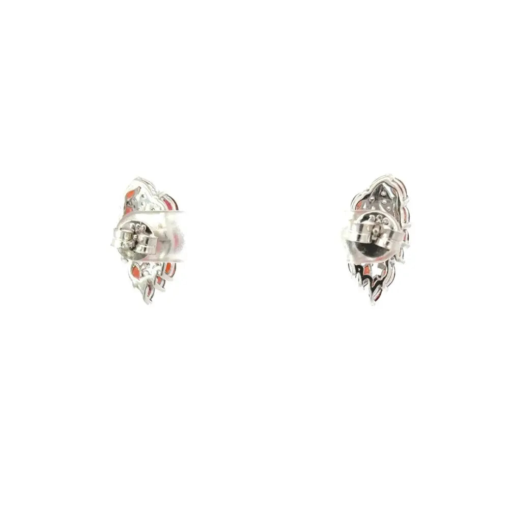 High Grade Natural Garnet & American Diamond Stud Earrings For Anniversary Gift Prong Setting