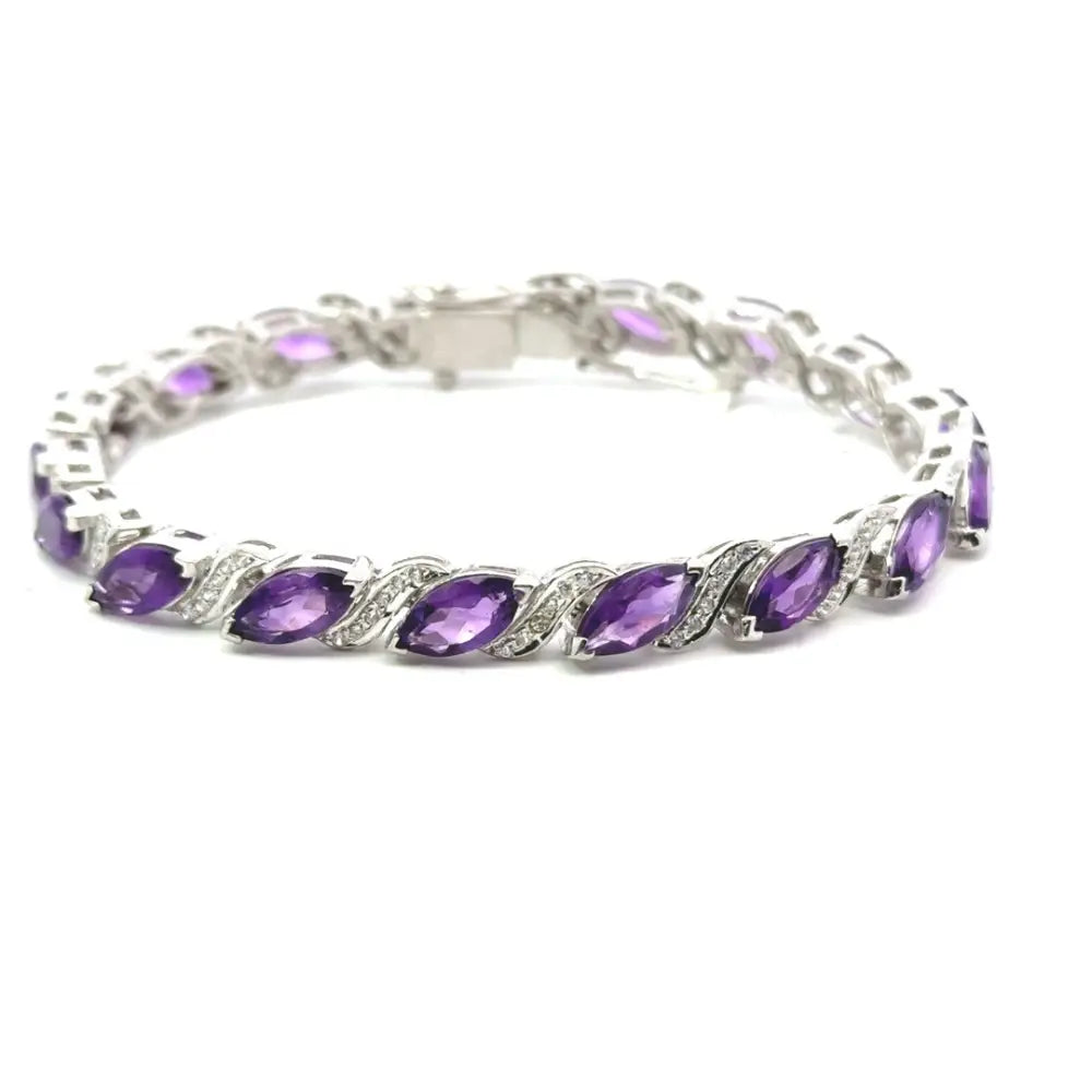 Natural Amethyst & American Diamond 925 Sterling Silver Tennis Bracelet For Wedding & Party