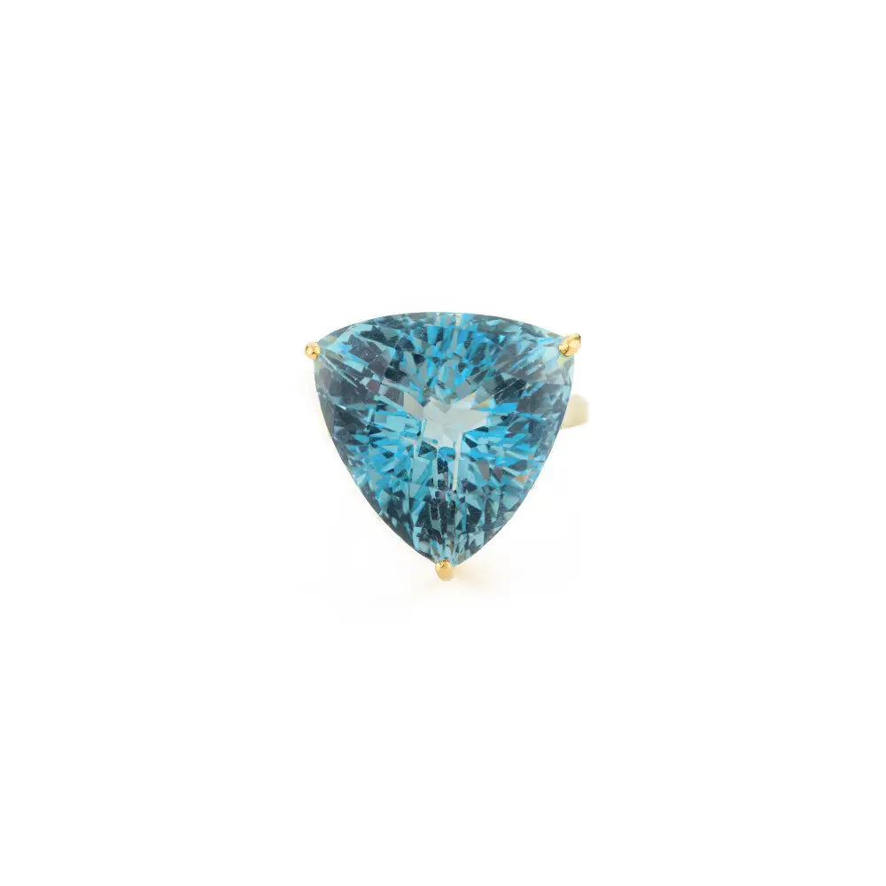 Trillion Cut Blue Topaz 18K Yellow Gold Statement Ring For Unisex Custom Logo Wedding Jewelry