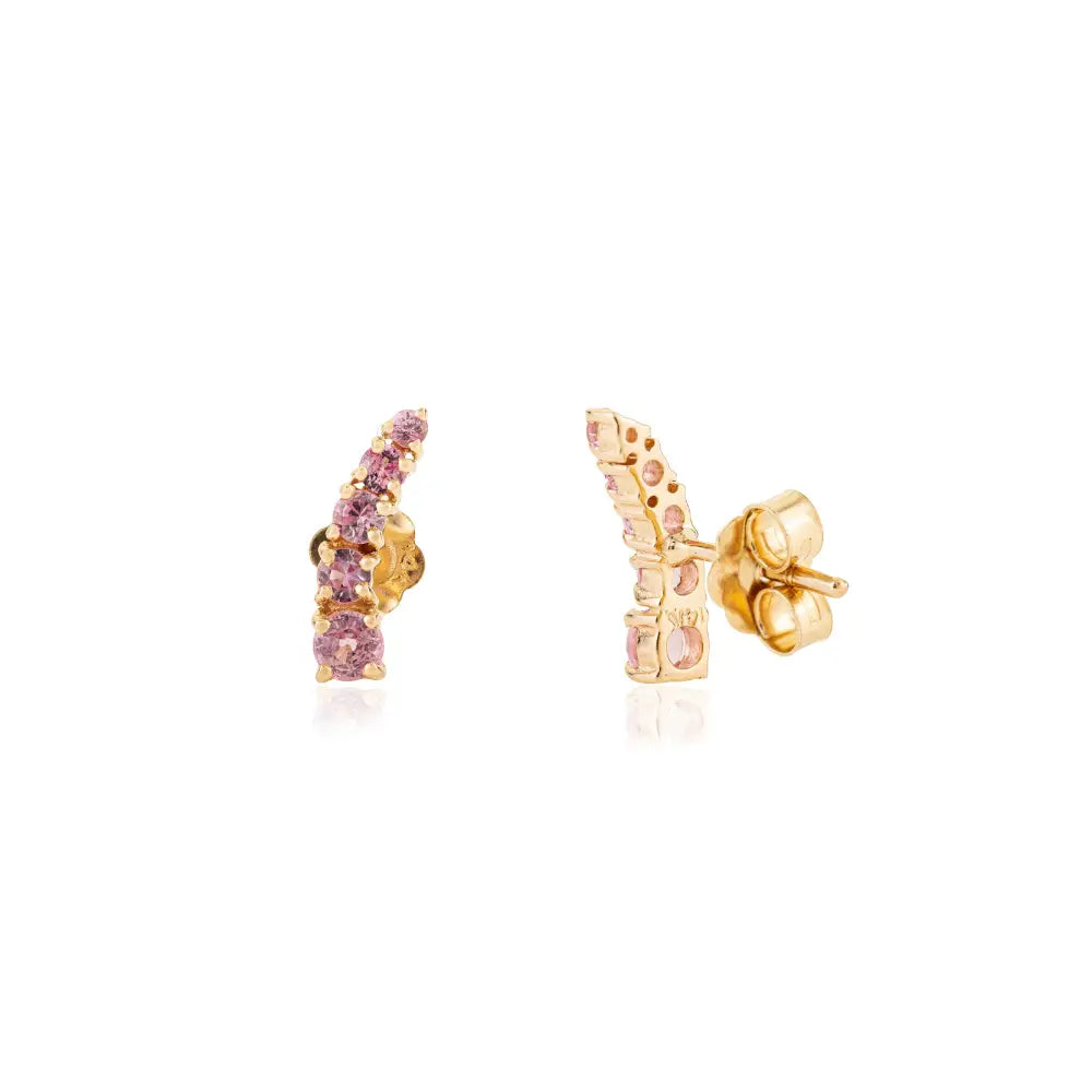 Minimalist Unique Graduated Set Gemstone Pink Sapphire Ear Climber Earrings 14K Gold
