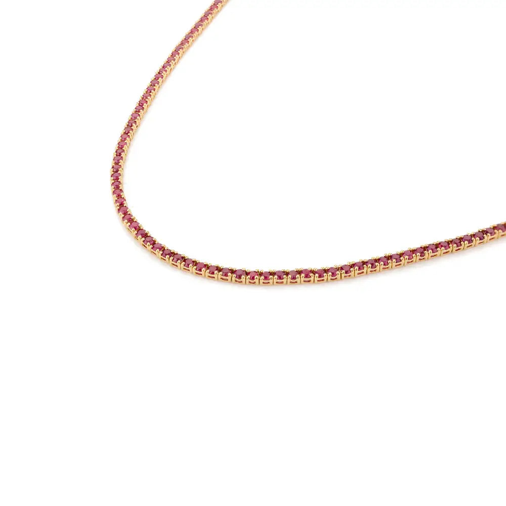 Bulk Jewelry 100% Authentic Round Cut Ruby K18 Yellow Gold Tennis Necklace