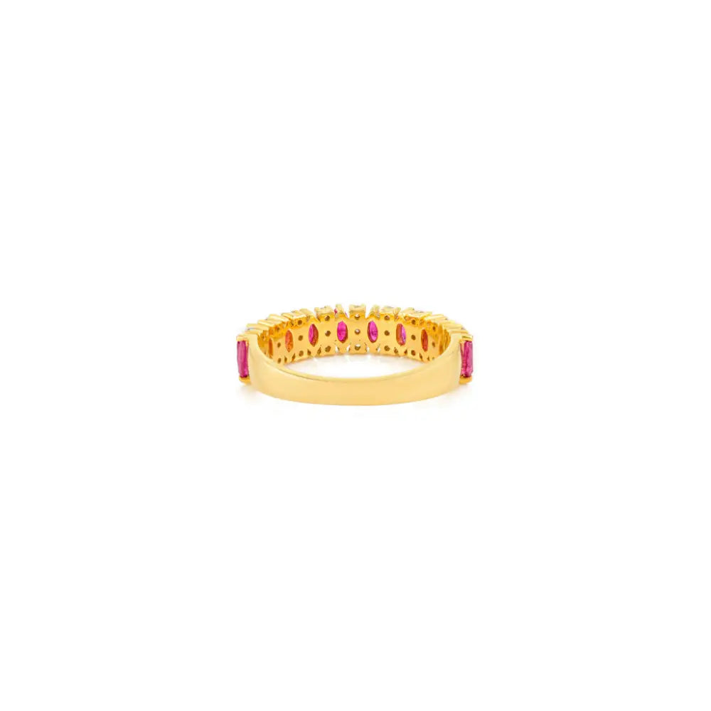 100% Genuine Ruby & Diamond Half Eternity Band Rind For Women 14K Yellow Gold