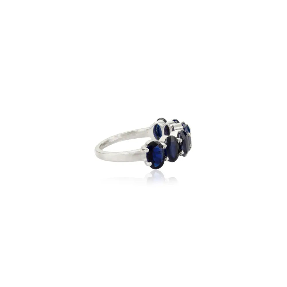 Oval Cut Blue Sapphire Half Eternity Band Ring For Unisex Custom 14K Gold Everyday Jewelry